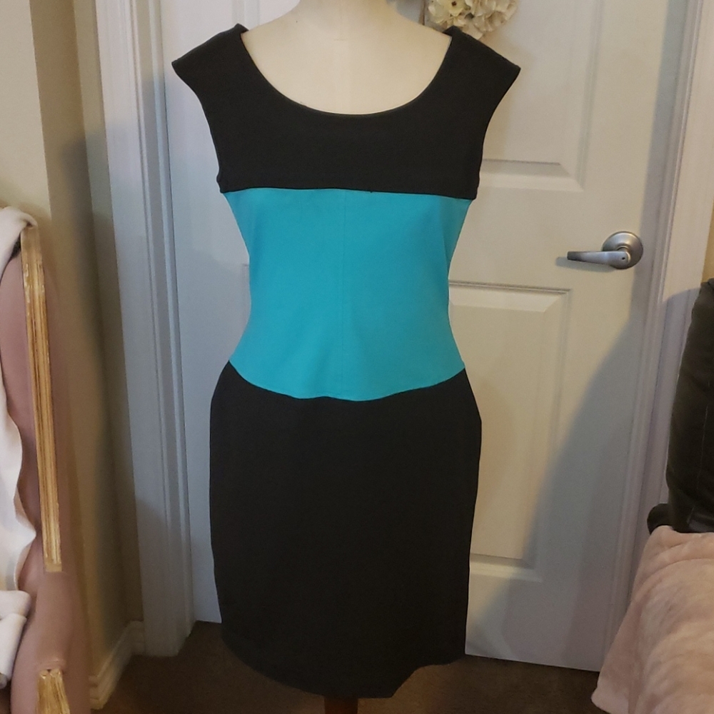 Turquoise and black dress